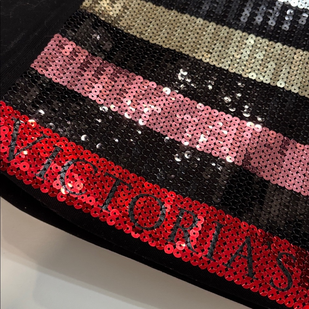 Victoria’s Secret Sequin Stripe Tote Black Large Shopper Weekender Bag NWT - Picture 10 of 14